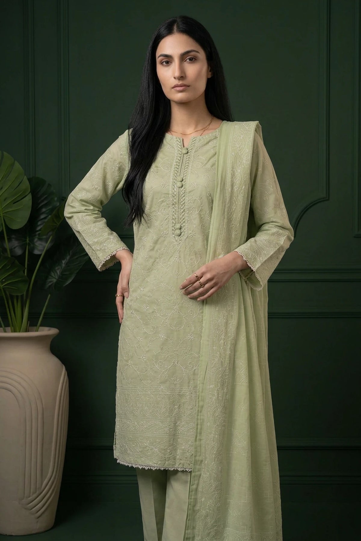 Celadon Grace 3 Piece Stitched Cotton Suit  15D0142