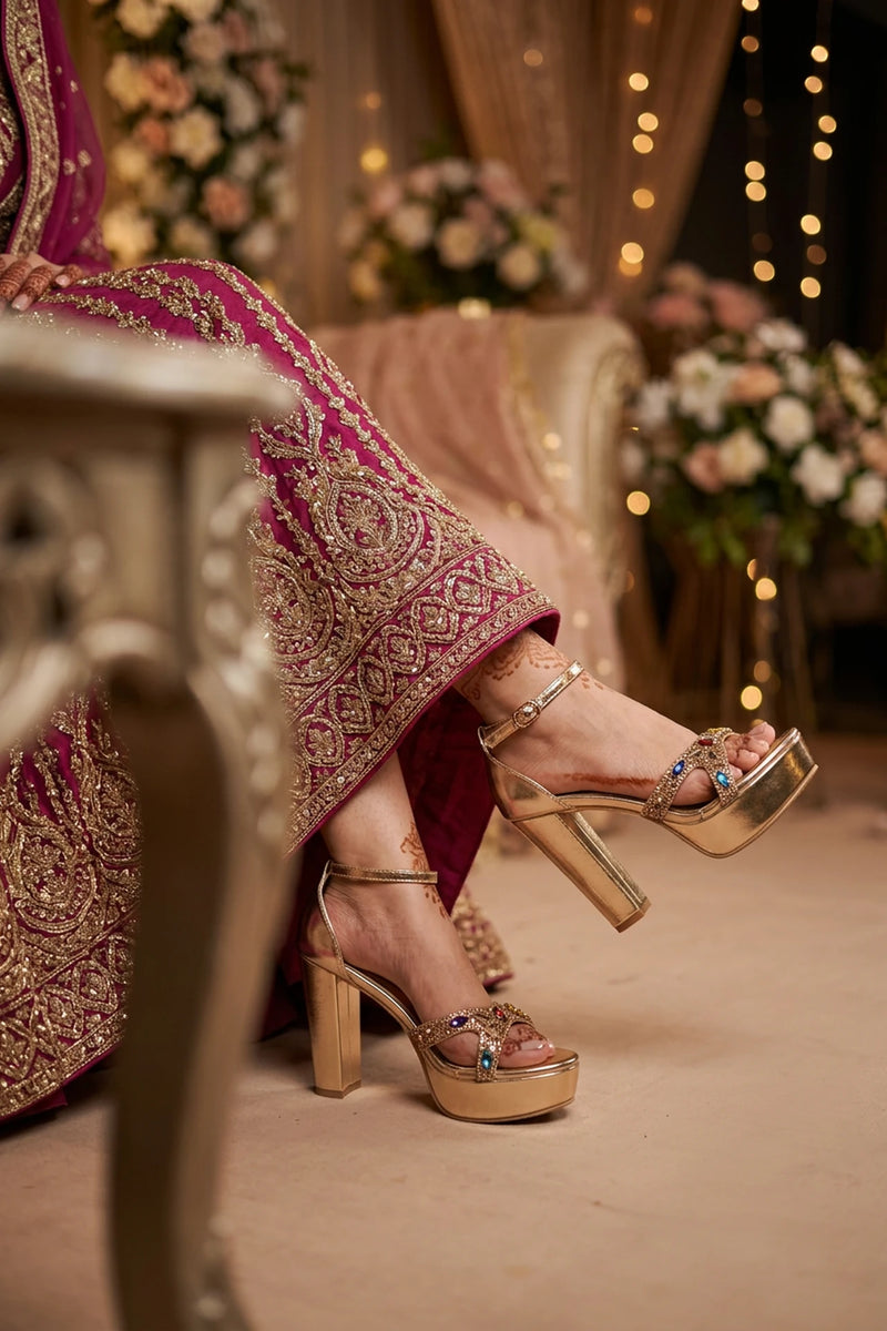 Womens Gold High Heel Sandals 0421506