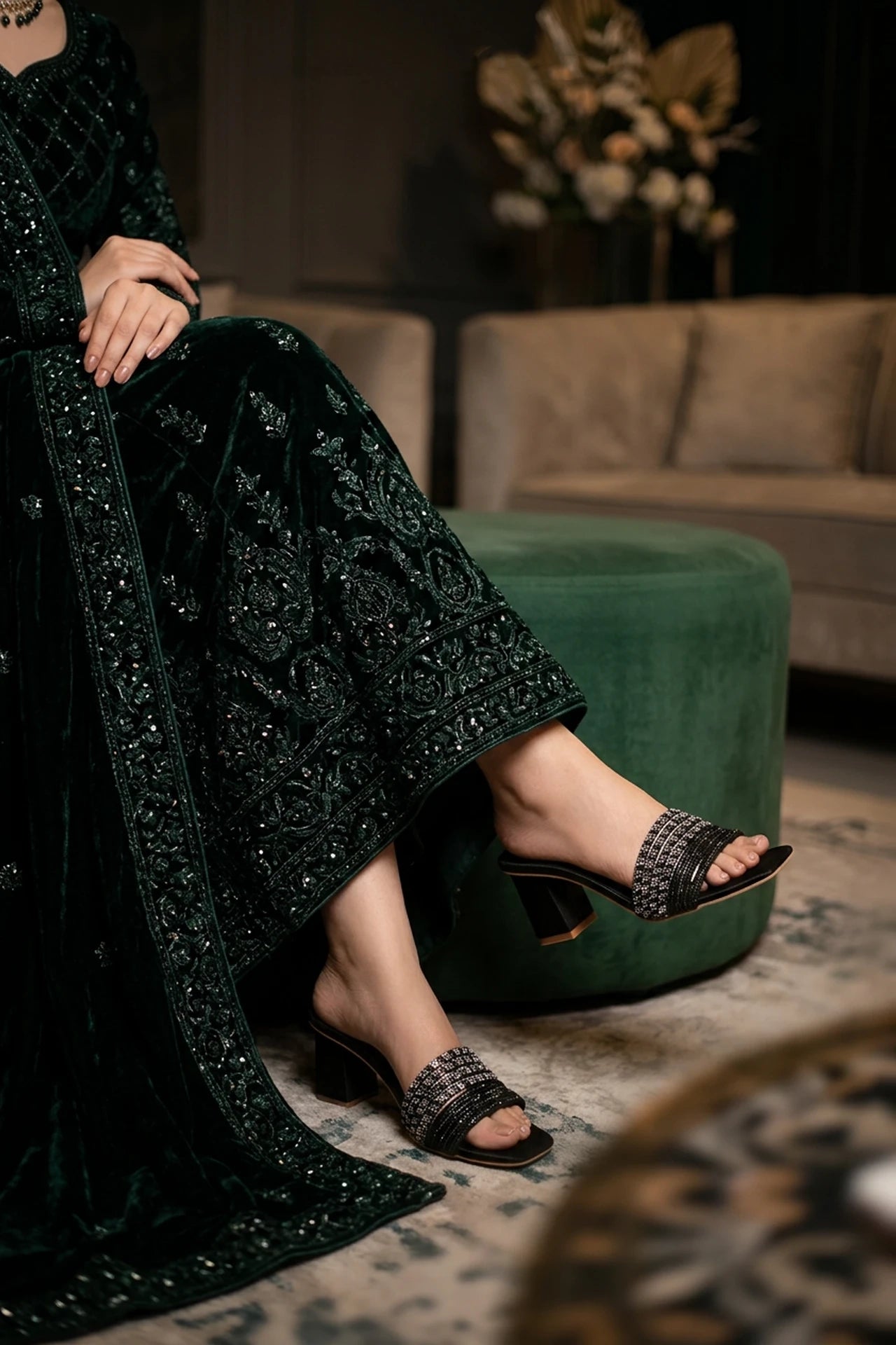 Althea Black Bridal Slippers 0412794