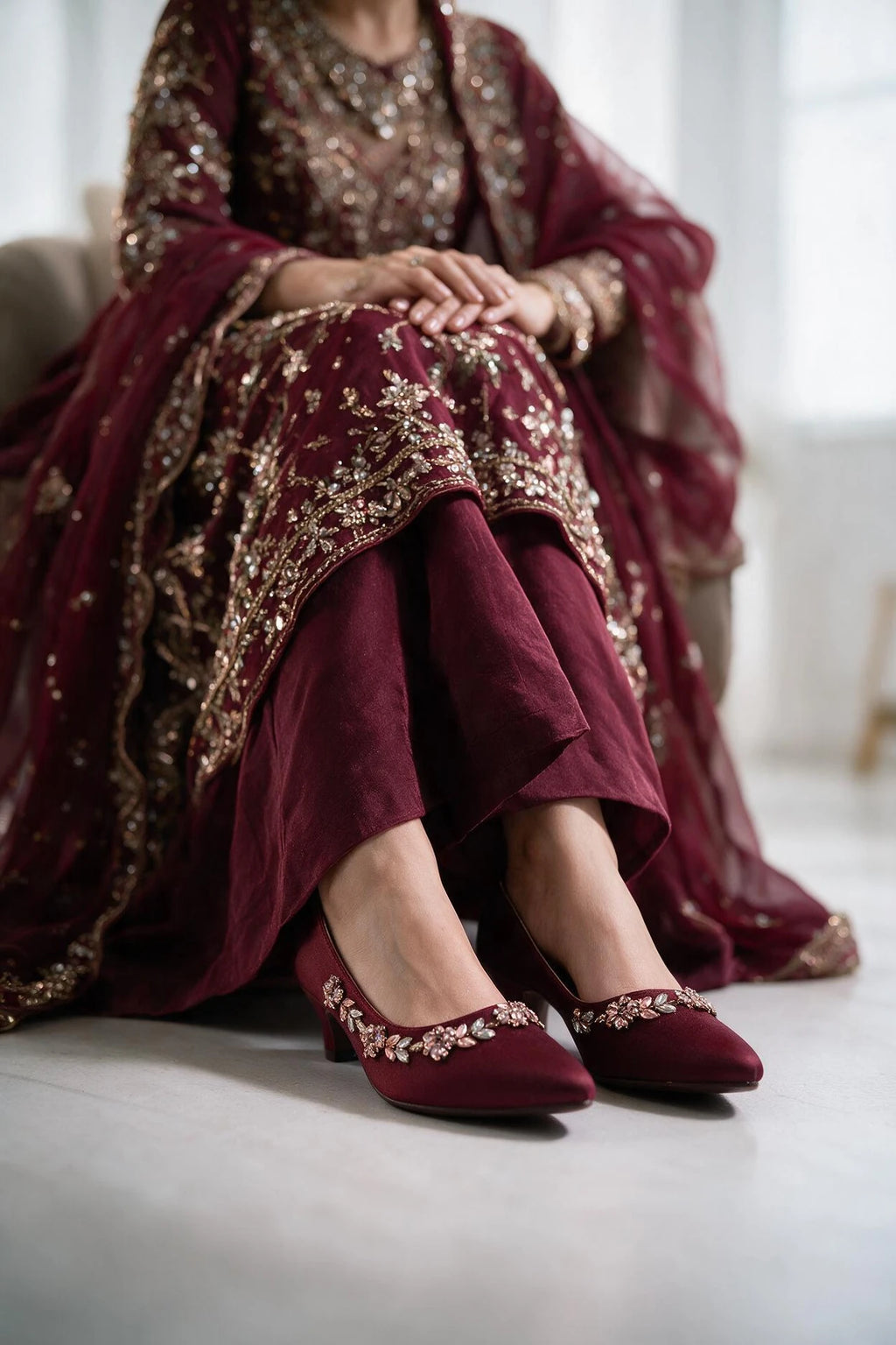 Bridal Court Shoes Maroon 0450057