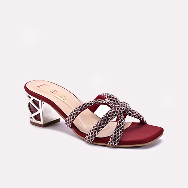 Maroon Block Heel Fancy Slippers