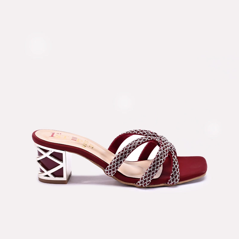 Womens Maroon Block Heel Fancy Slippers