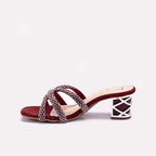 Maroon Block Heel Fancy Slippers for Women
