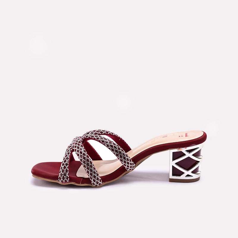 Maroon Block Heel Fancy Slippers for Women