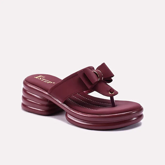 Maroon Chunky Casual Slippers for Women 0413181