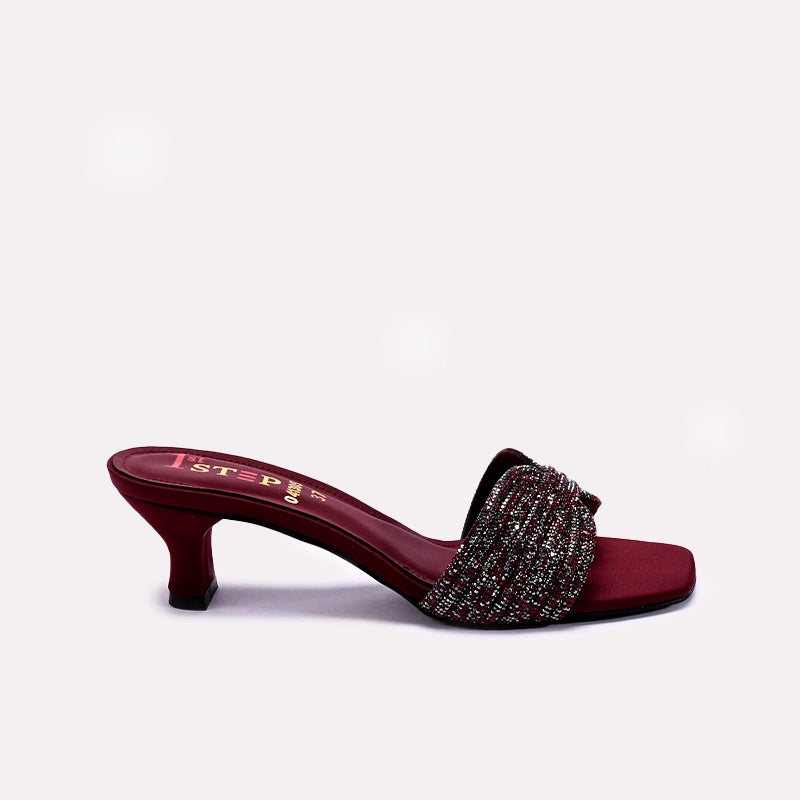 Womens Maroon Fancy Heel Slippers