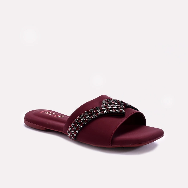 Maroon Flat Fancy Slippers