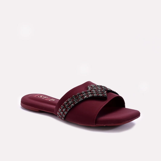 Maroon Flat Fancy Slippers