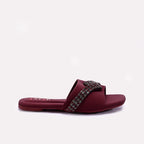Womens Maroon Flat Fancy Slippers