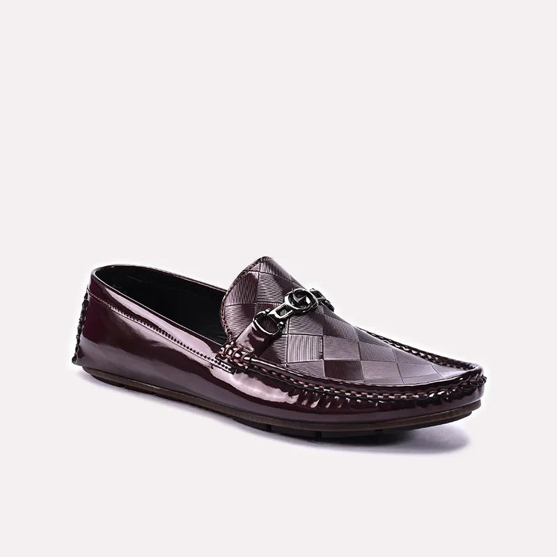 Maroon Glossy Pleaded Loafers