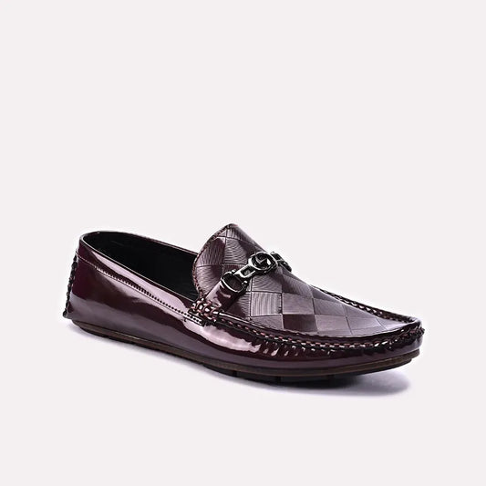 Maroon Glossy Pleaded Loafers