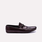 Mens Maroon Glossy Pleaded Loafers