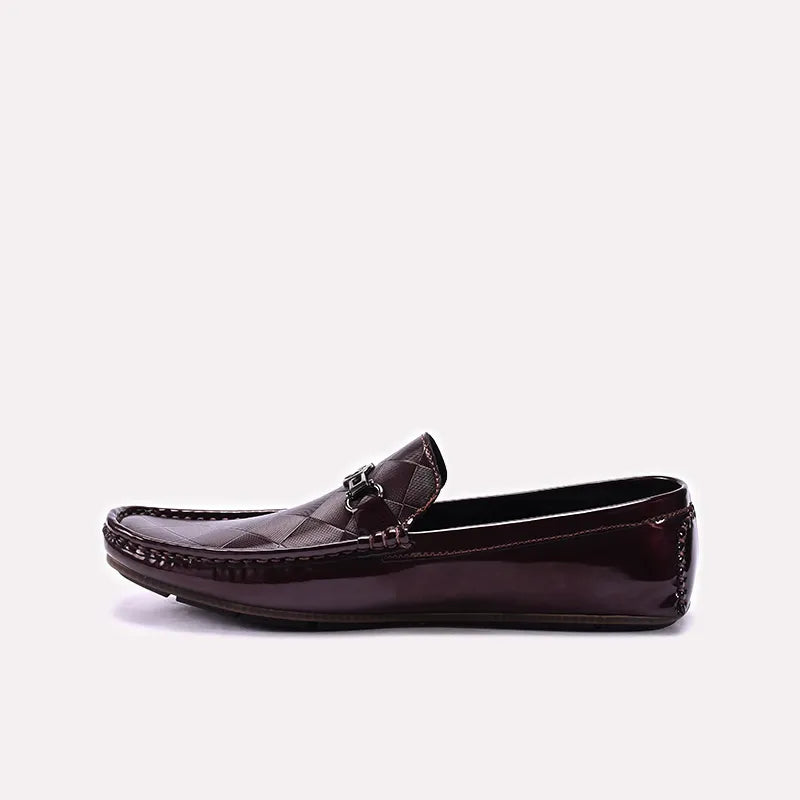 Maroon Glossy Pleaded Loafers for Men