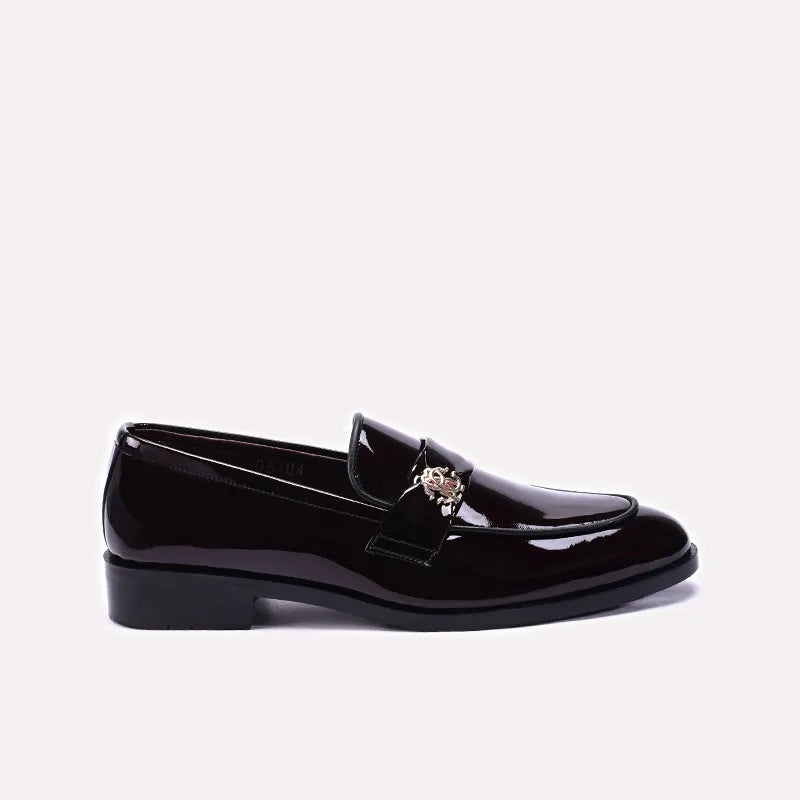 Mens Maroon Glossy Slip On Formal Shoes