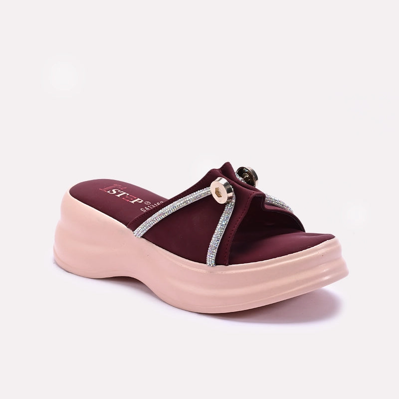 Maroon Platform Fancy Slippers 0413162