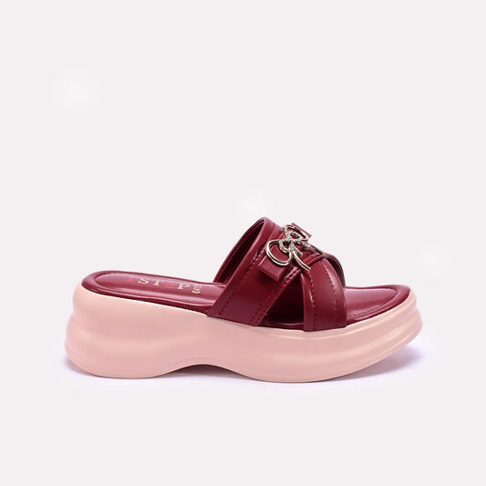 Womens Maroon Platform Slippers