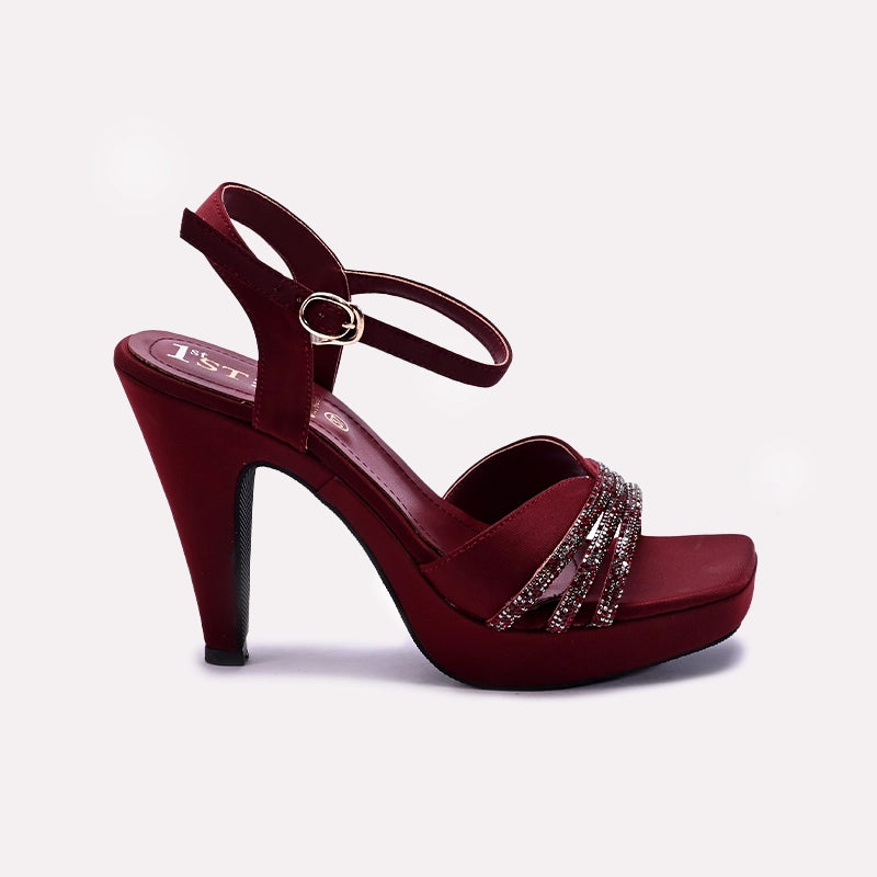 Maroon Pointed Heel Fancy Sandals 0421453