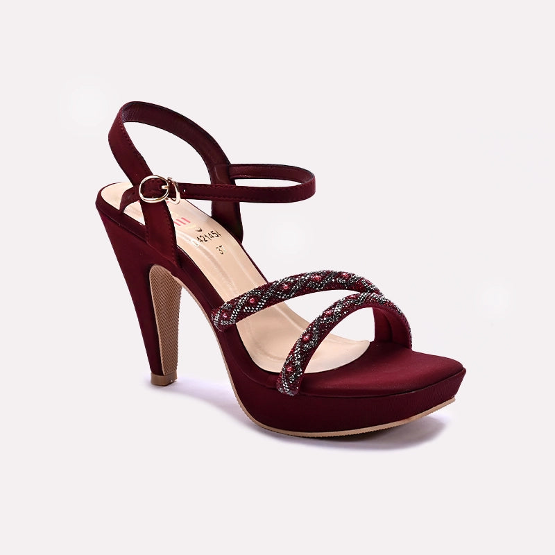Maroon Pointed Heel Fancy Sandals