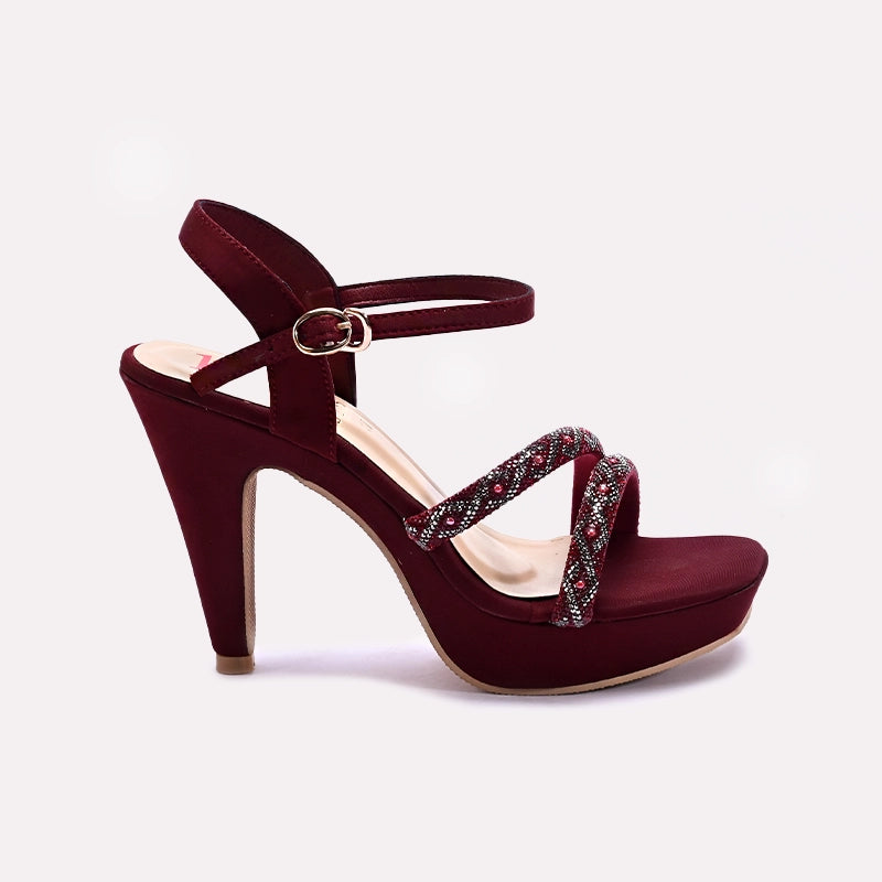 Womens Maroon Pointed Heel Fancy Sandals