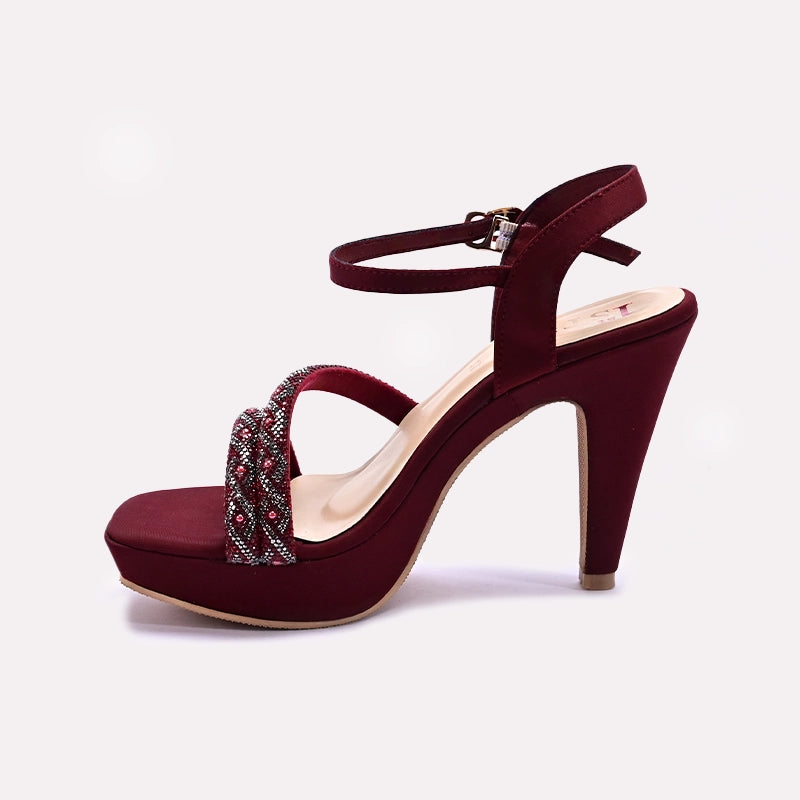 Maroon Pointed Heel Fancy Sandals for Women