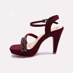 Maroon Pointed Heel Fancy Sandals for Women