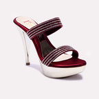 Maroon Pointed Heel Fancy Sandals