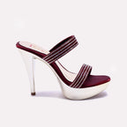 Womens Maroon Pointed Heel Fancy Sandals