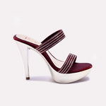 Womens Maroon Pointed Heel Fancy Sandals