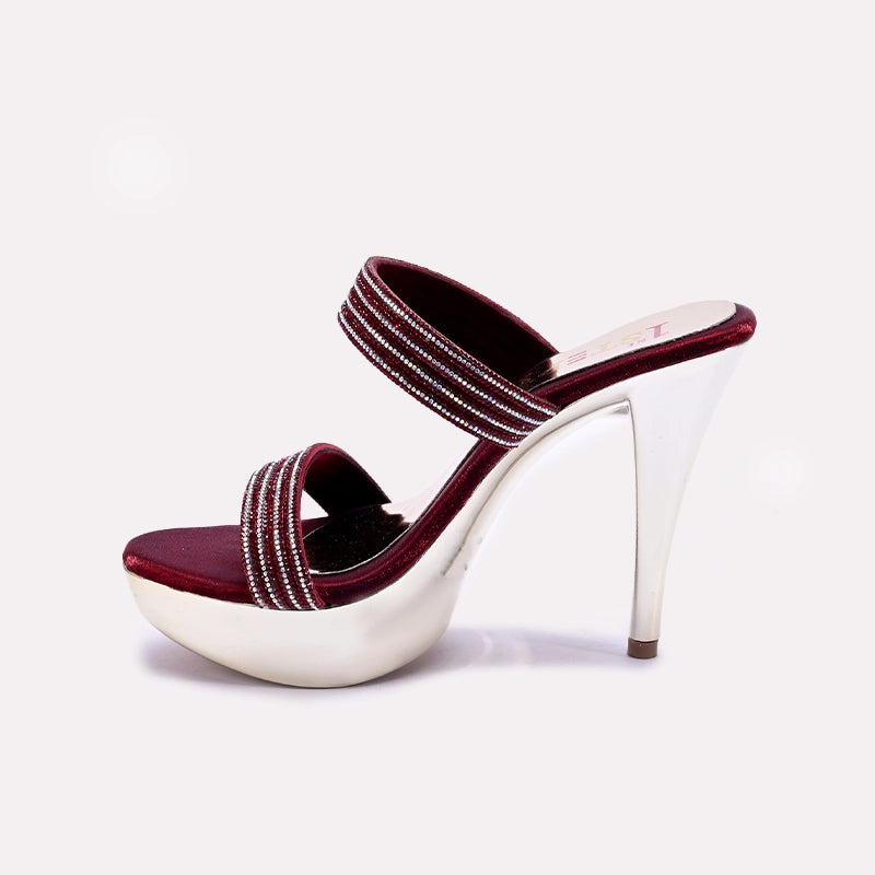 Maroon Pointed Heel Fancy Sandals for Women