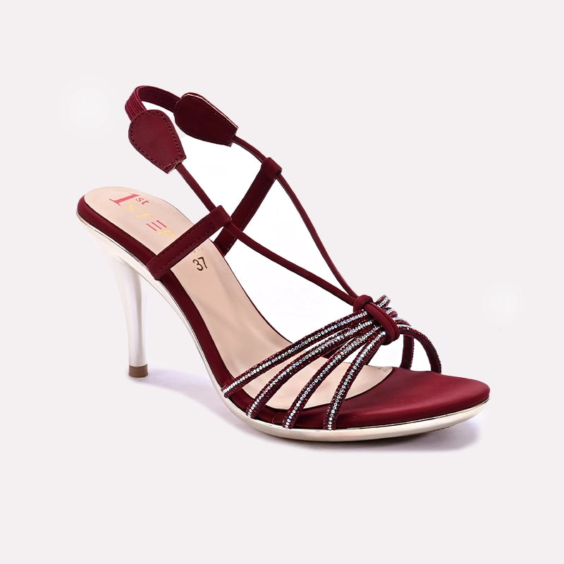Maroon Pointed Heel Fancy Sandals