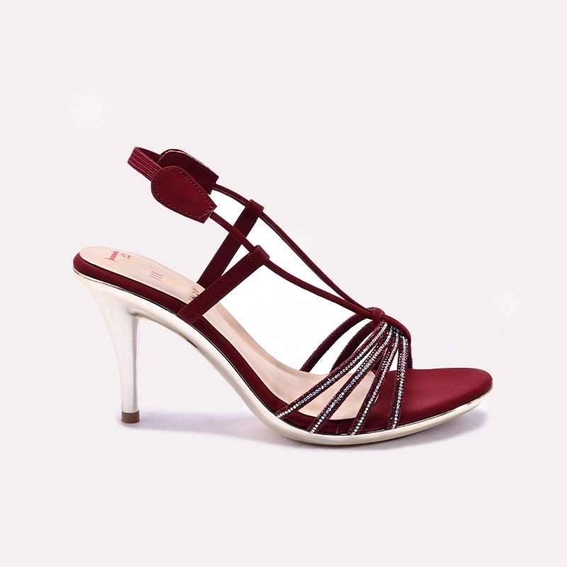 Womens Maroon Pointed Heel Fancy Sandals
