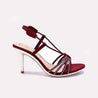 Womens Maroon Pointed Heel Fancy Sandals