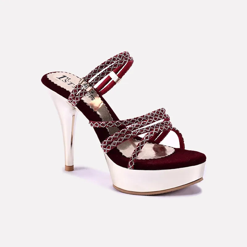 melisand maroon high heel slippers