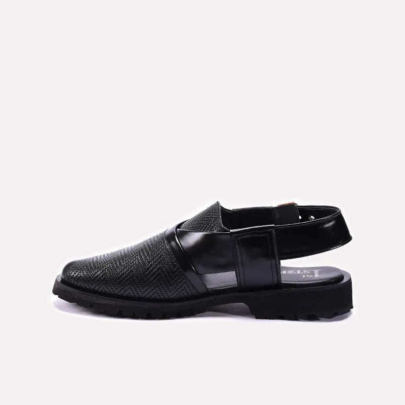 Black Chunky Peshawari Chappal for Men