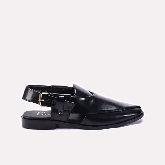 Mens Glossy Black Peshawari Chappal