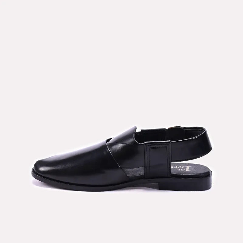 Glossy Black Peshawari Chappal for Men