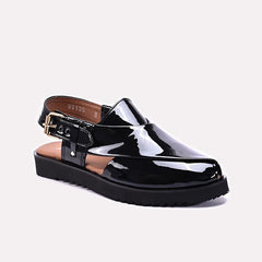 Mens Glossy Black Peshawari Chappal 0141099