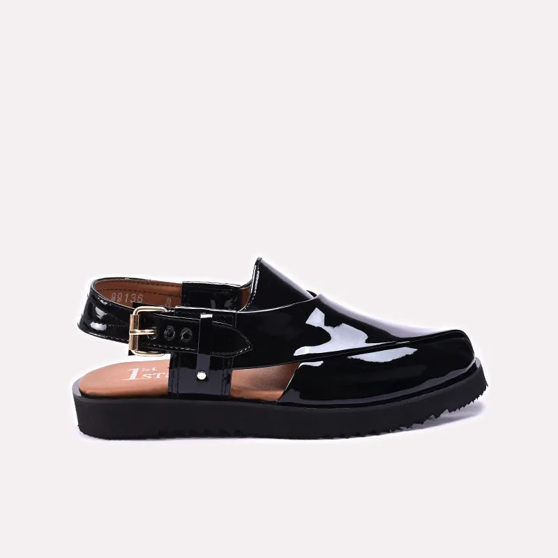 Mens Glossy Black Peshawari Chappal