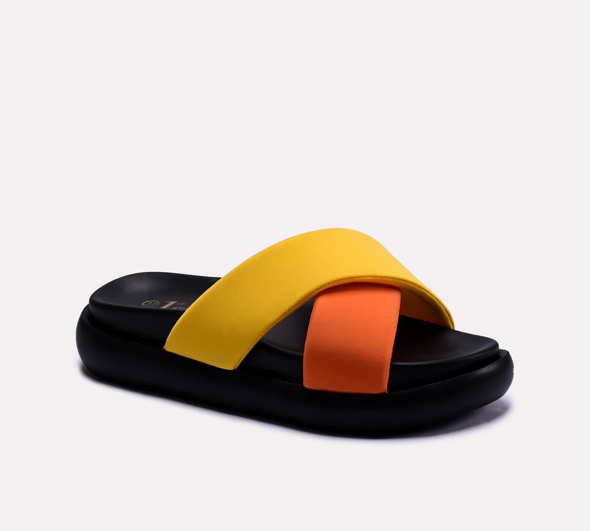 soft criss cross yellow womens slides slippers