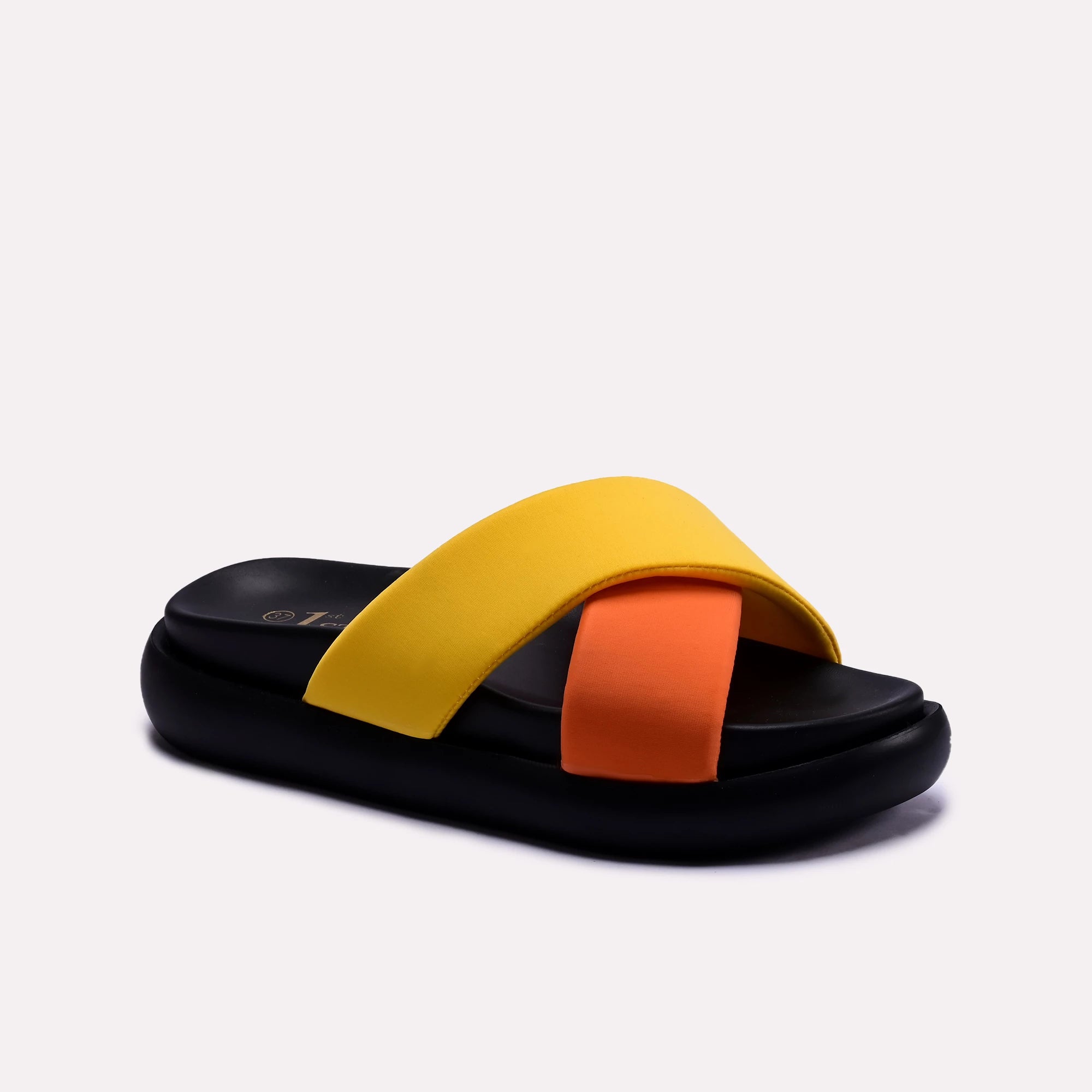 soft criss cross yellow womens slides slippers