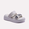 womens crystal embellished white platform slippers