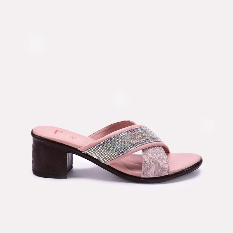Peach Block Heel Casual Slippers for Women