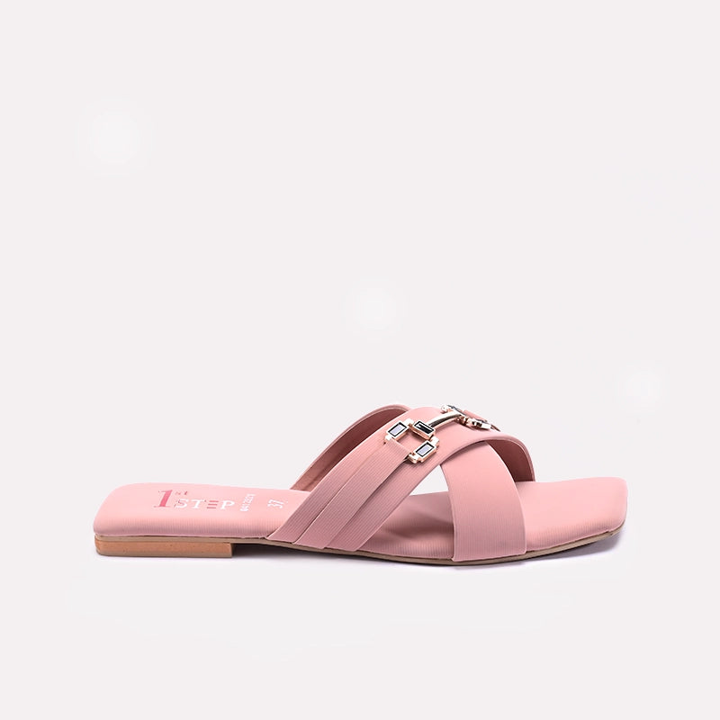Womens Peach Flat Casual Slippers