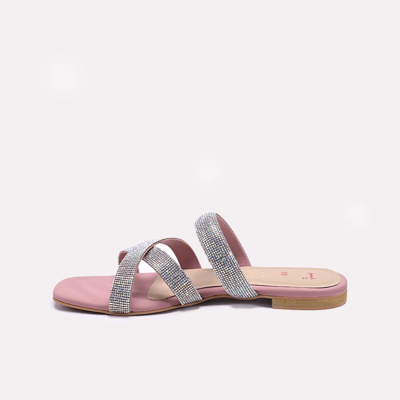 Peach Flat Fancy Slippers for Women