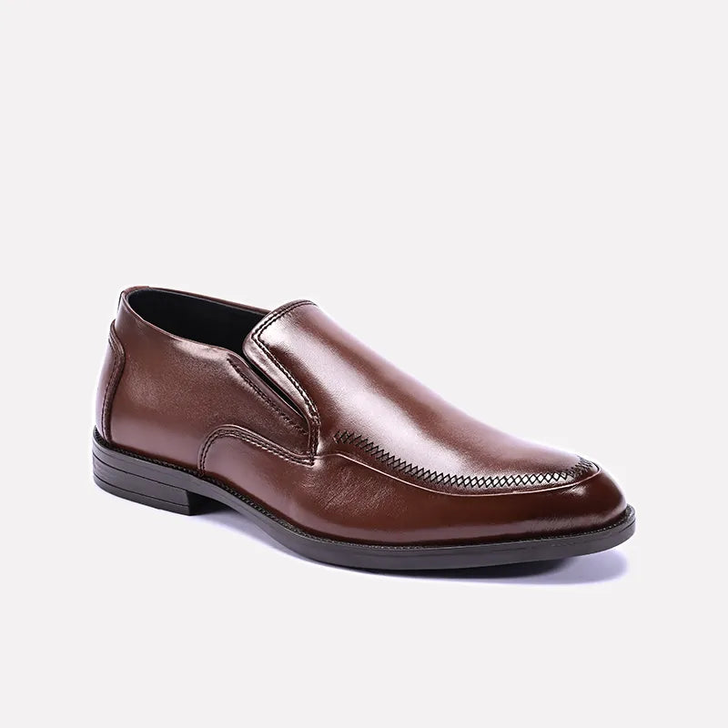 pioneer brown slip on formal shoes