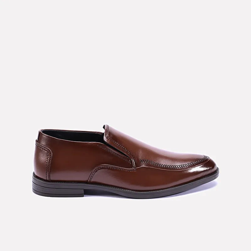 pioneer mens brown slip on formal shoes