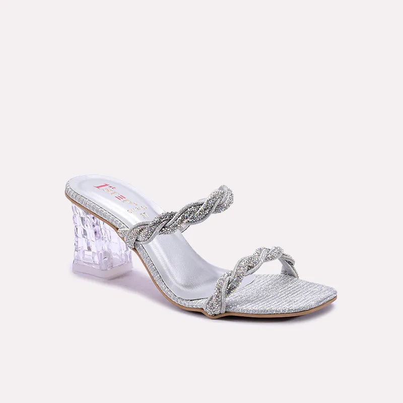 prism silver bridal heel slippers