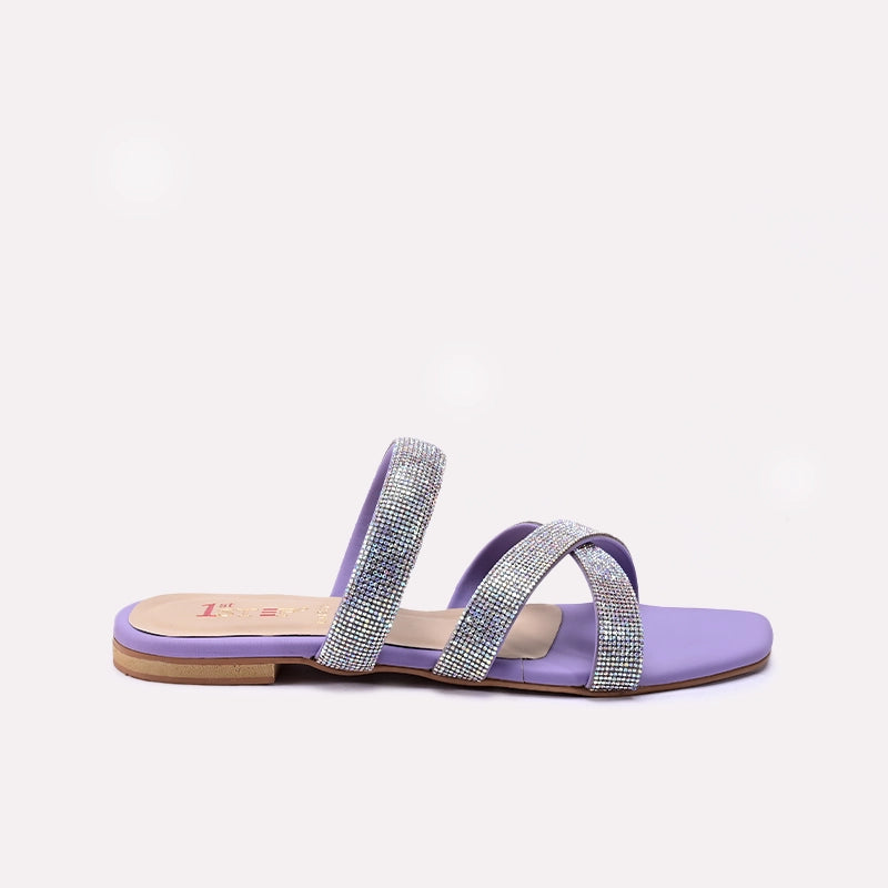 Womens Purple Flat Fancy Slippers