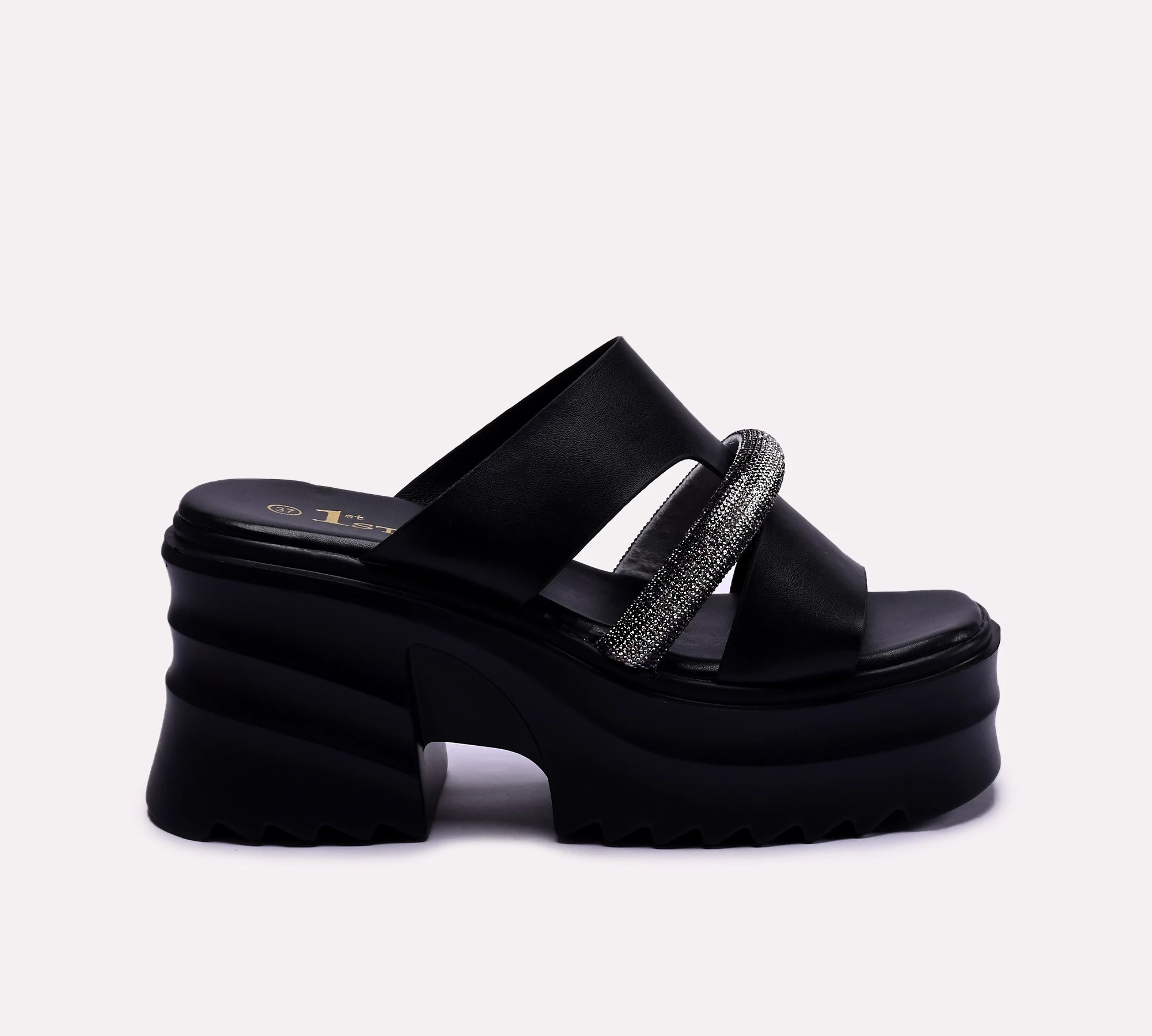 black platform slippers for women