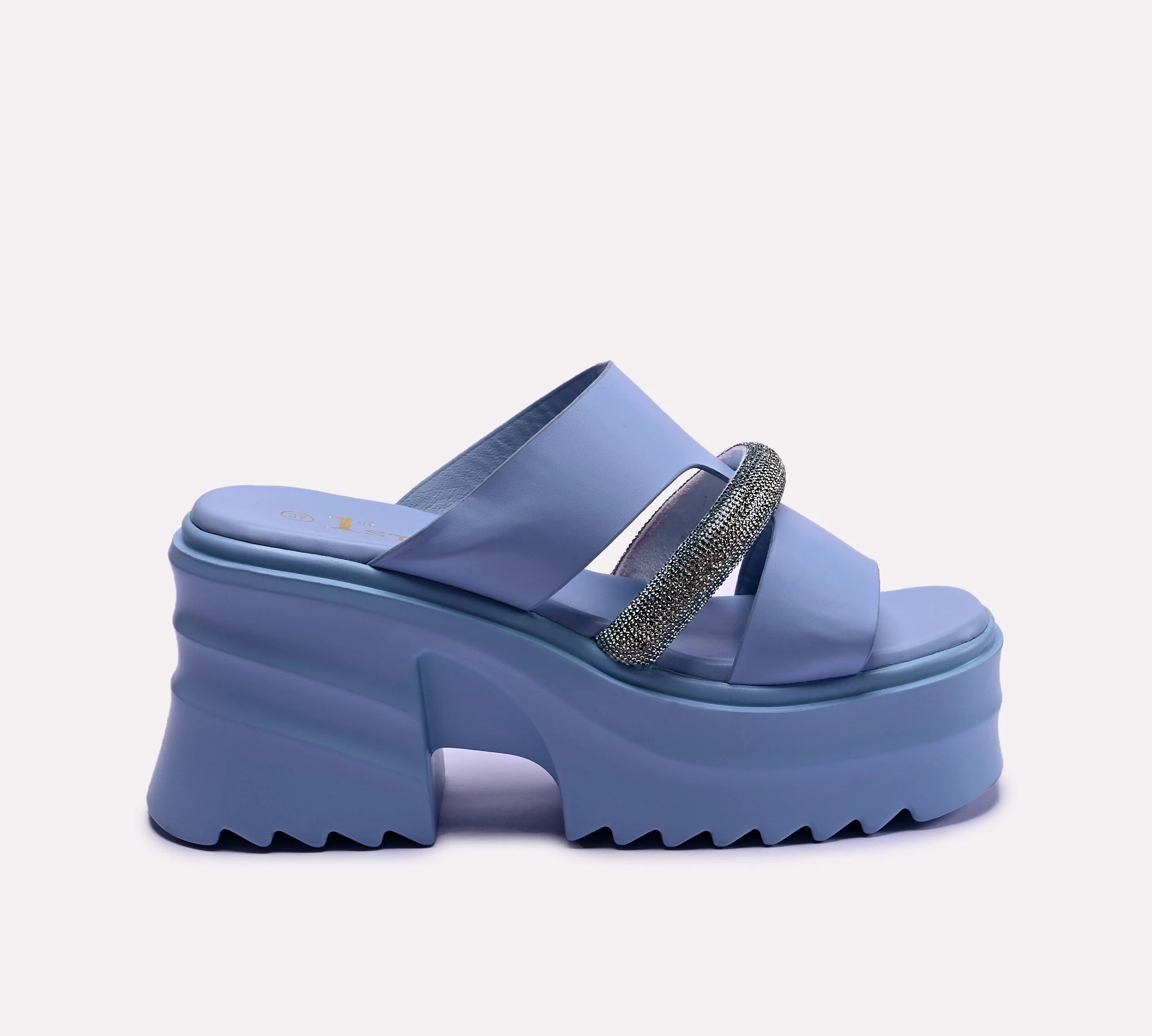 blue platform slippers for women